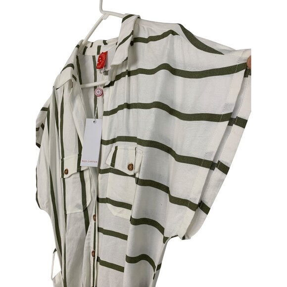 Red Carter Shay Safari Striped Button-Down Midi Shirt Dress Belt Pockets L 8742 - Picture 6 of 16
